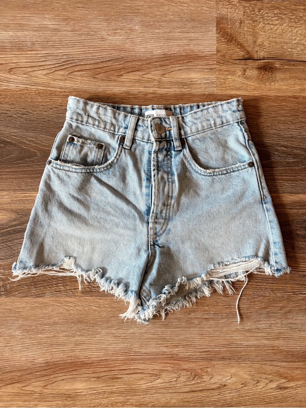 Zara Light Blue Distressed Denim Cutoff Shorts